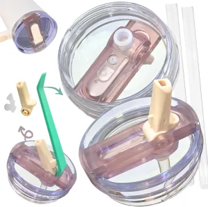 𝐃𝐞𝐭𝐚𝐜𝐡𝐚𝐛𝐥𝐞 Leak Proof Flip Straw Lid Replacement for 30oz Stanley Quencher H2.0, No Spill Accessories with Extended Straw & Detachable Lid (Bright Lilac Pink, 30oz)