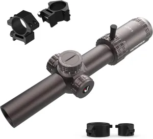 1-6x24 30mm Tube Second Focal Plane Riflescope Illuminated Red & Green MIL Reticle LPVO Rifle Scope Zero Reset Turret Lock w/Weaver Scope Rings for Tactical Competition Hunting
