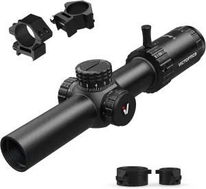 1-6x24 30mm Tube Second Focal Plane Riflescope Illuminated Red & Green MIL Reticle LPVO Rifle Scope Zero Reset Turret Lock w/Weaver Scope Rings for Tactical Competition Hunting