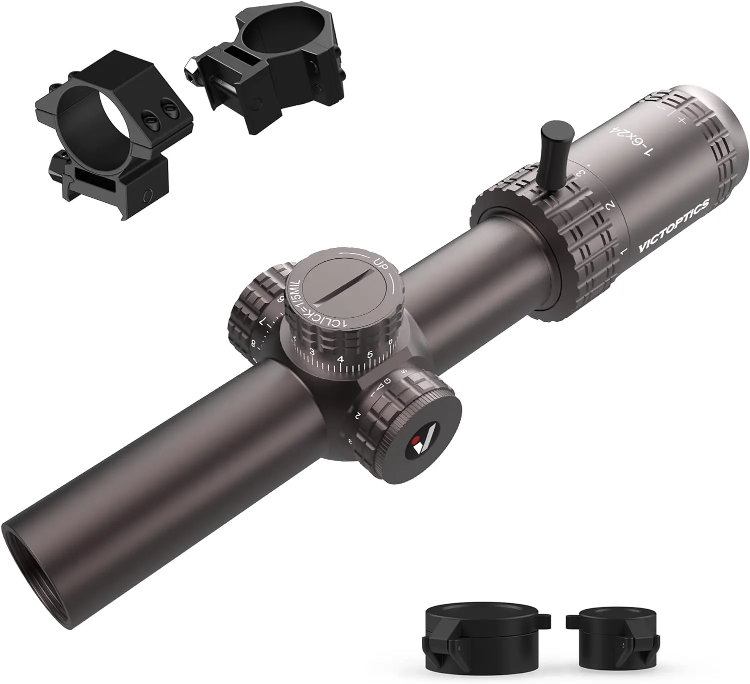1-6x24 30mm Tube Second Focal Plane Riflescope Illuminated Red & Green MIL Reticle LPVO Rifle Scope Zero Reset Turret Lock w/Weaver Scope Rings for Tactical Competition Hunting