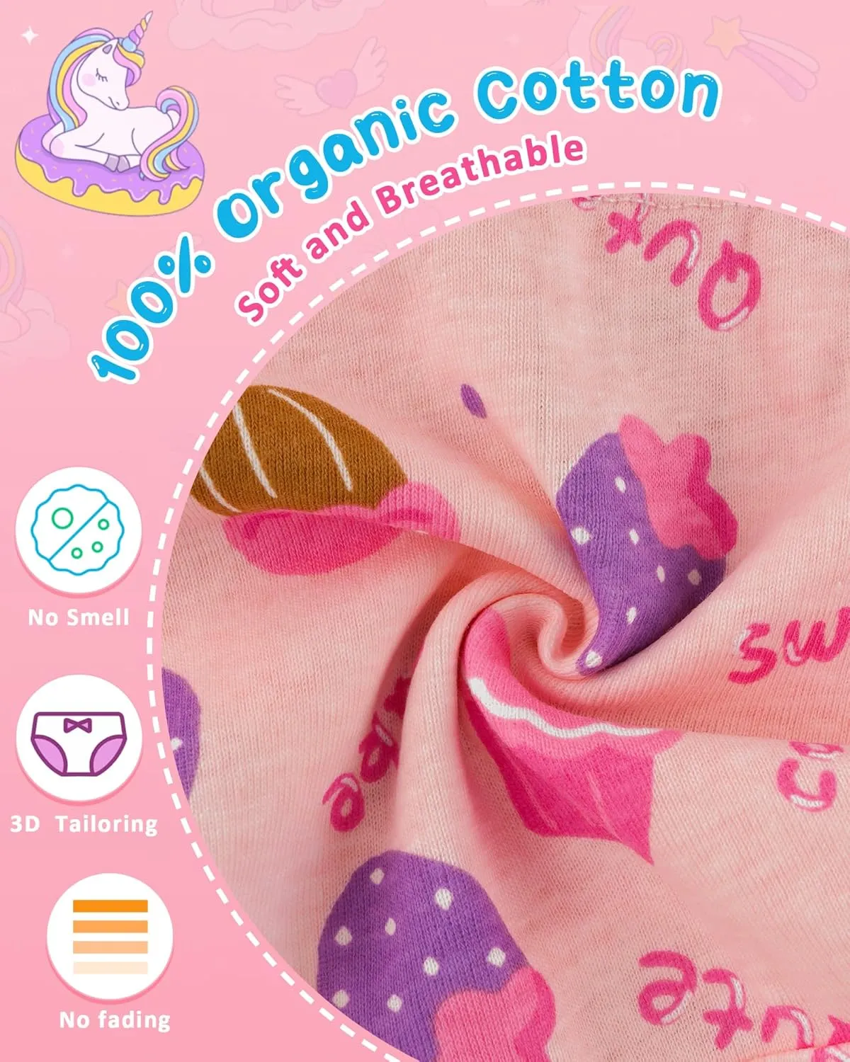 100% Cotton Girls Underwear Tagless Comfort Toddler Panties (6-Pack)
