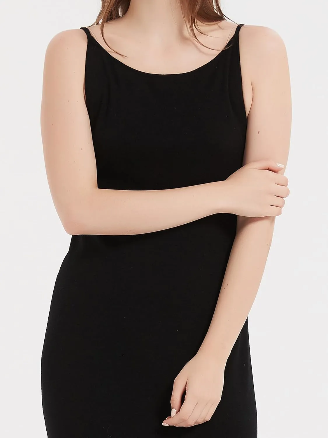100% Merino Wool Women’s Casual Sleeveless Boat Neck Spaghetti Strap Bodycon Maxi Dress Black Long Dresses