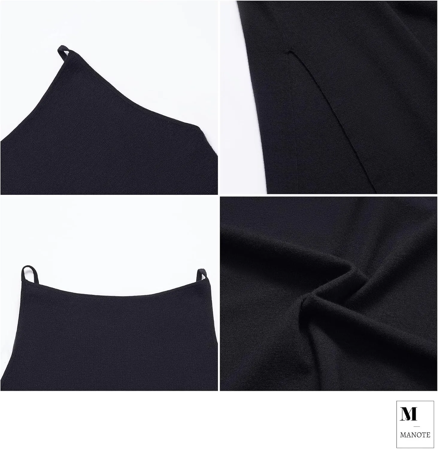 100% Merino Wool Women’s Casual Sleeveless Boat Neck Spaghetti Strap Bodycon Maxi Dress Black Long Dresses