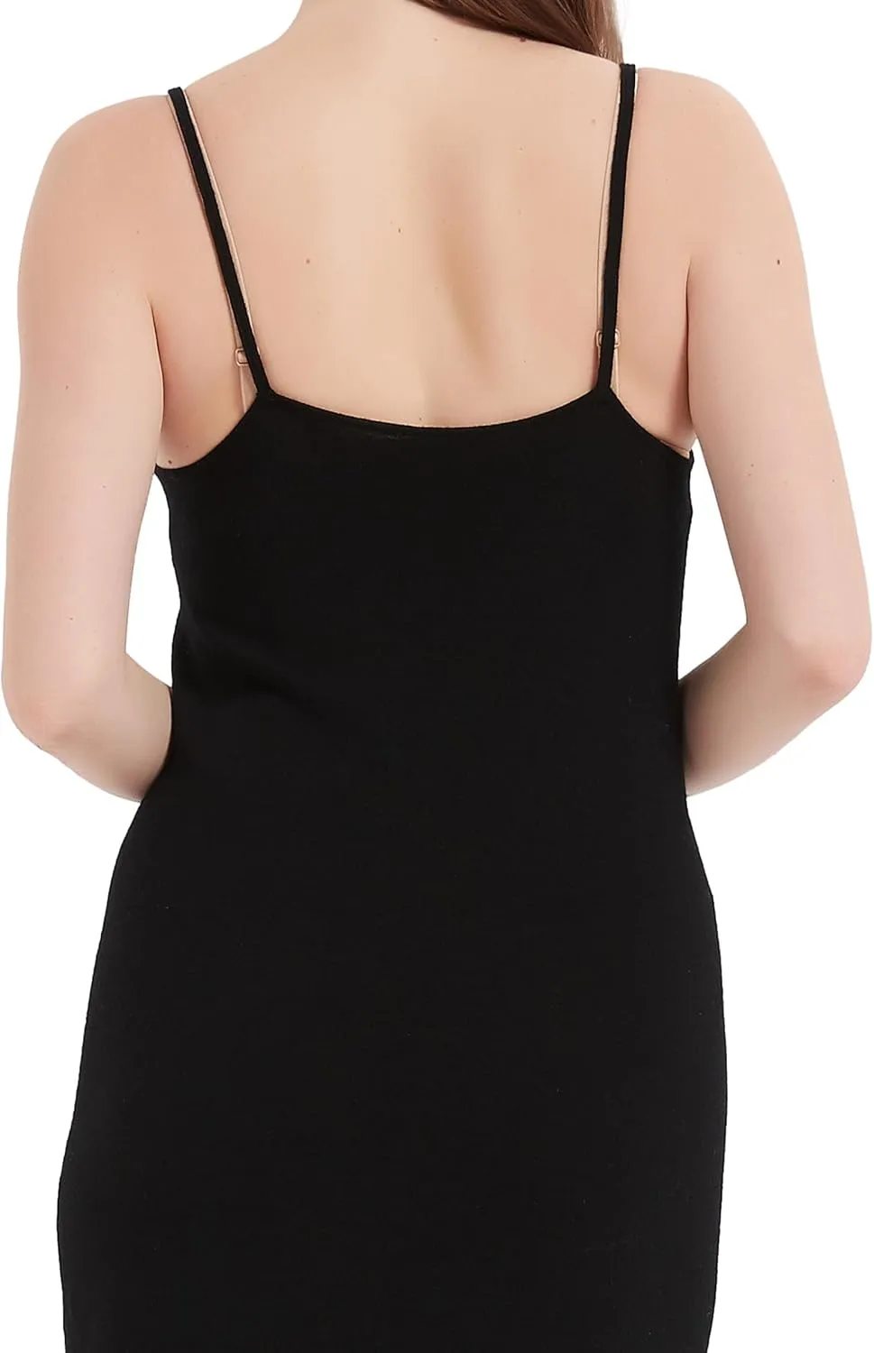 100% Merino Wool Women’s Casual Sleeveless Boat Neck Spaghetti Strap Bodycon Maxi Dress Black Long Dresses