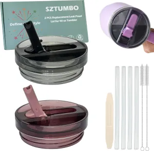 2 Pcs Detachable Flip Straw Lid for Stanley 40oz Quencher ProTour,100% Leak-proof Lid for Stanely 40oz Cup Accessories,Spill Proof and Splash Resistant Tumbler Cover(Black-Pink)