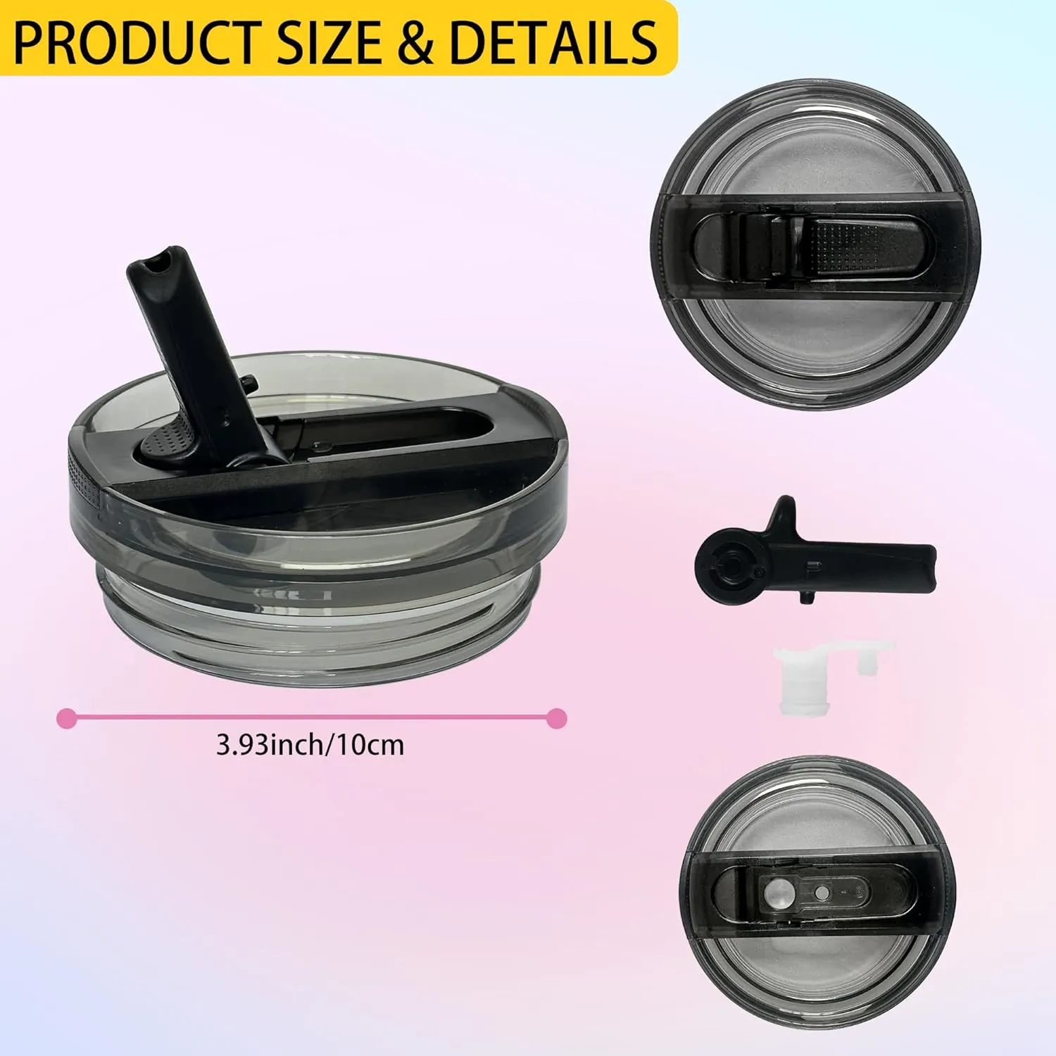 2 Pcs Detachable Flip Straw Lid for Stanley 40oz Quencher ProTour,100% Leak-proof Lid for Stanely 40oz Cup Accessories,Spill Proof and Splash Resistant Tumbler Cover(Black-Pink)
