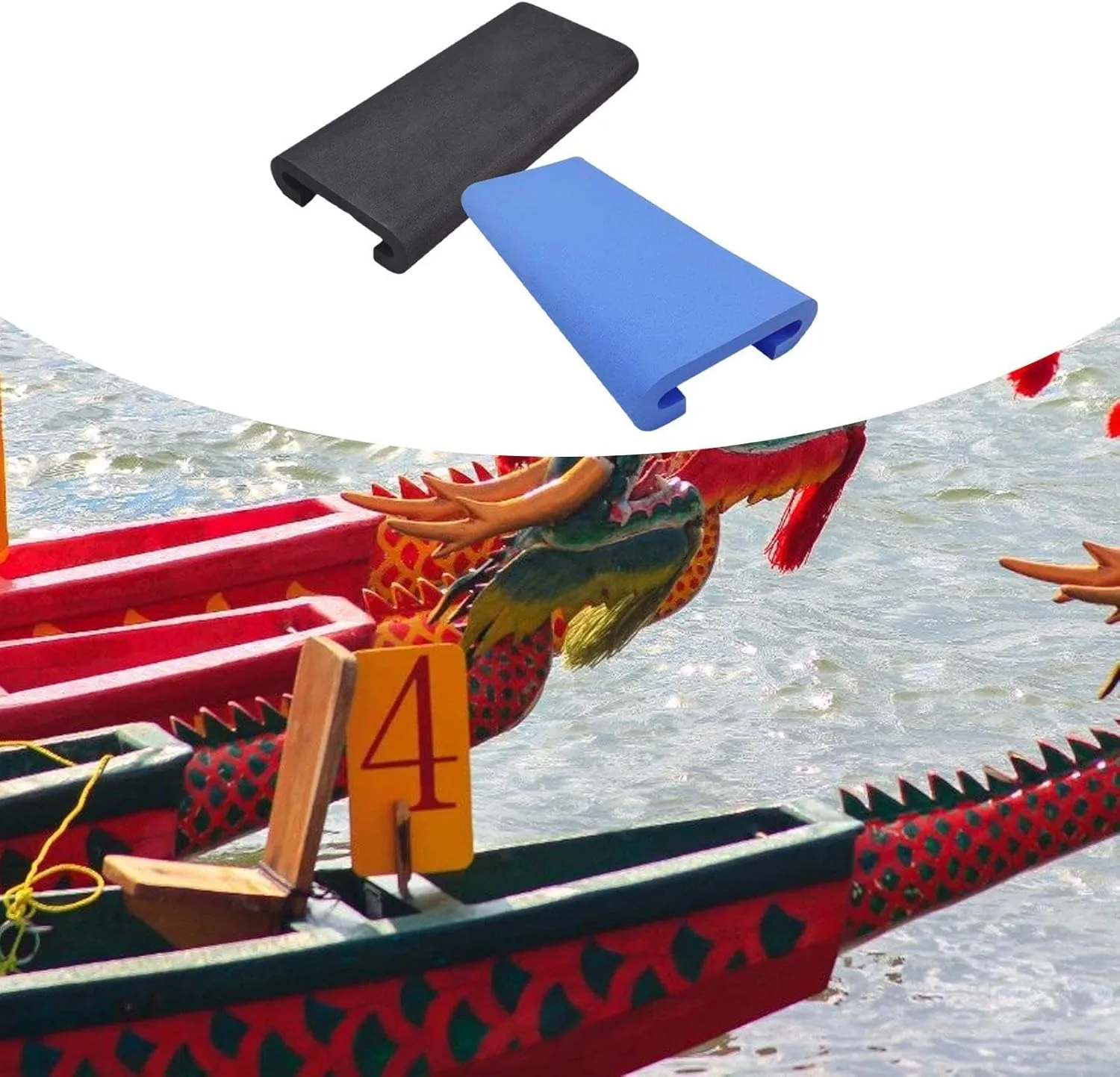 2 Pieces Dragon Boat Seat Pad Paddle Protector U Shape Nonslip Kayak Seat Mat for Boating Raft Kayaking Fishing Replacement, black blue