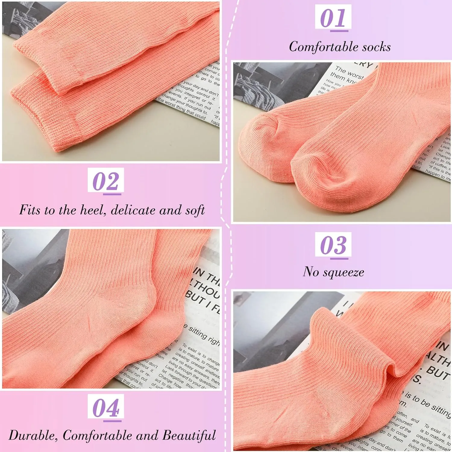 20 Pairs Women's Solid Color Crew Socks Lightweight Dress Sock for Women Girls