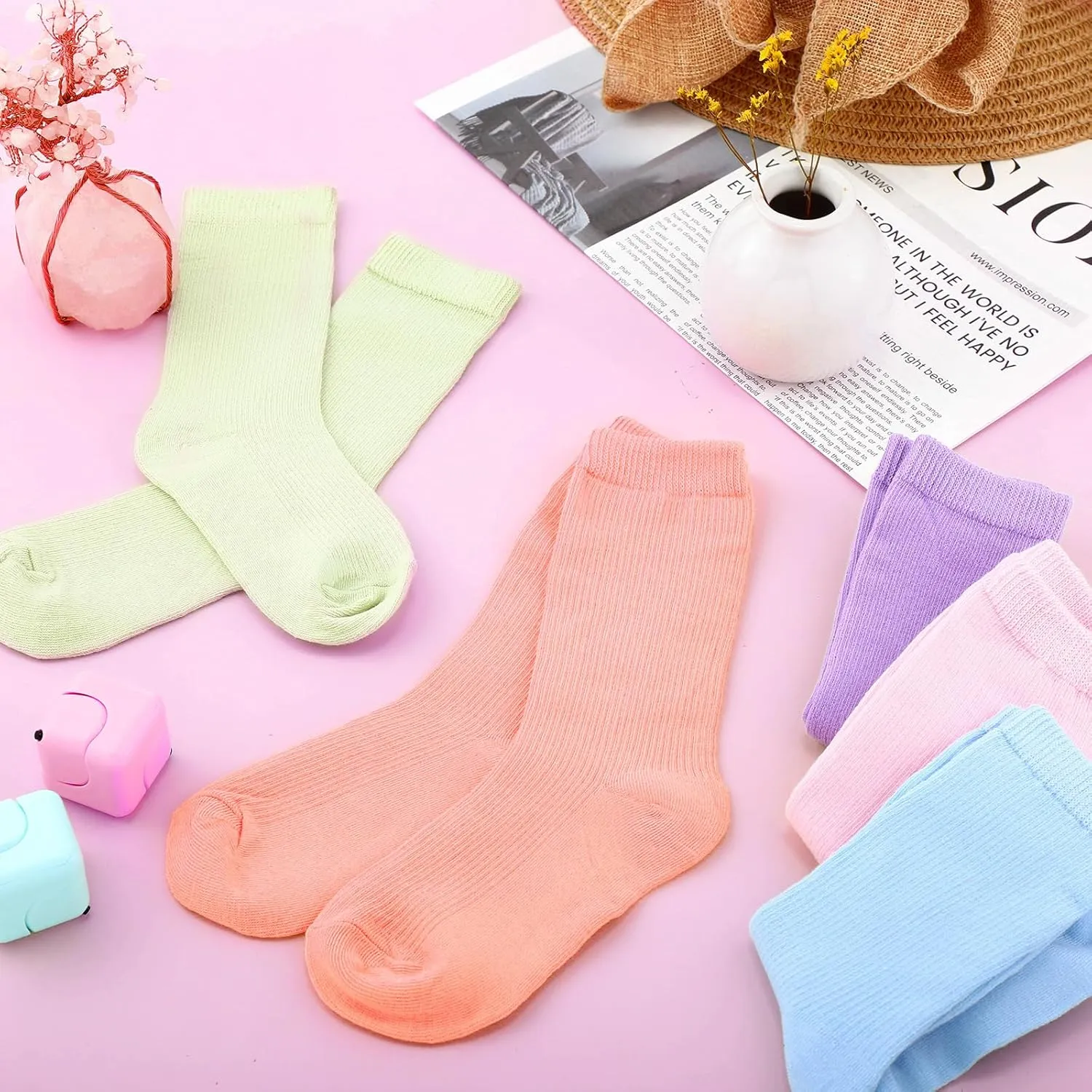 20 Pairs Women's Solid Color Crew Socks Lightweight Dress Sock for Women Girls