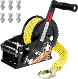 2500lbs Heavy Duty Boat Trailer Winch with 23FT Strap, 2-Way Ratchet 4:1/8:1 Gear, Portable Hand Crank Winch for Boat, Truck, Trailer, RV, ATV, Jet Ski