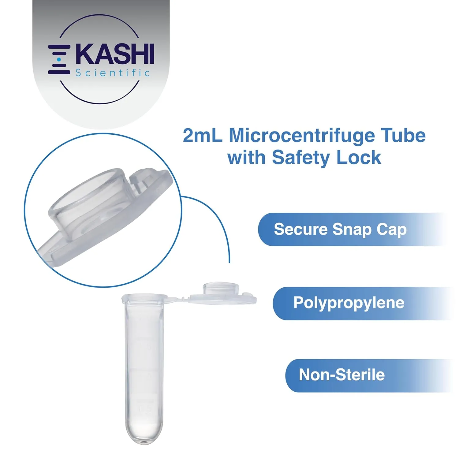 2mL Microcentrifuge Tube with Safe Lock Snap Cap [500/Pack] 2 mL Safety Lock Centrifuge Tubes with Flip Cap, Clear Tubes with Graduation, Polypropylene, Plastic Lab Snap Tubes