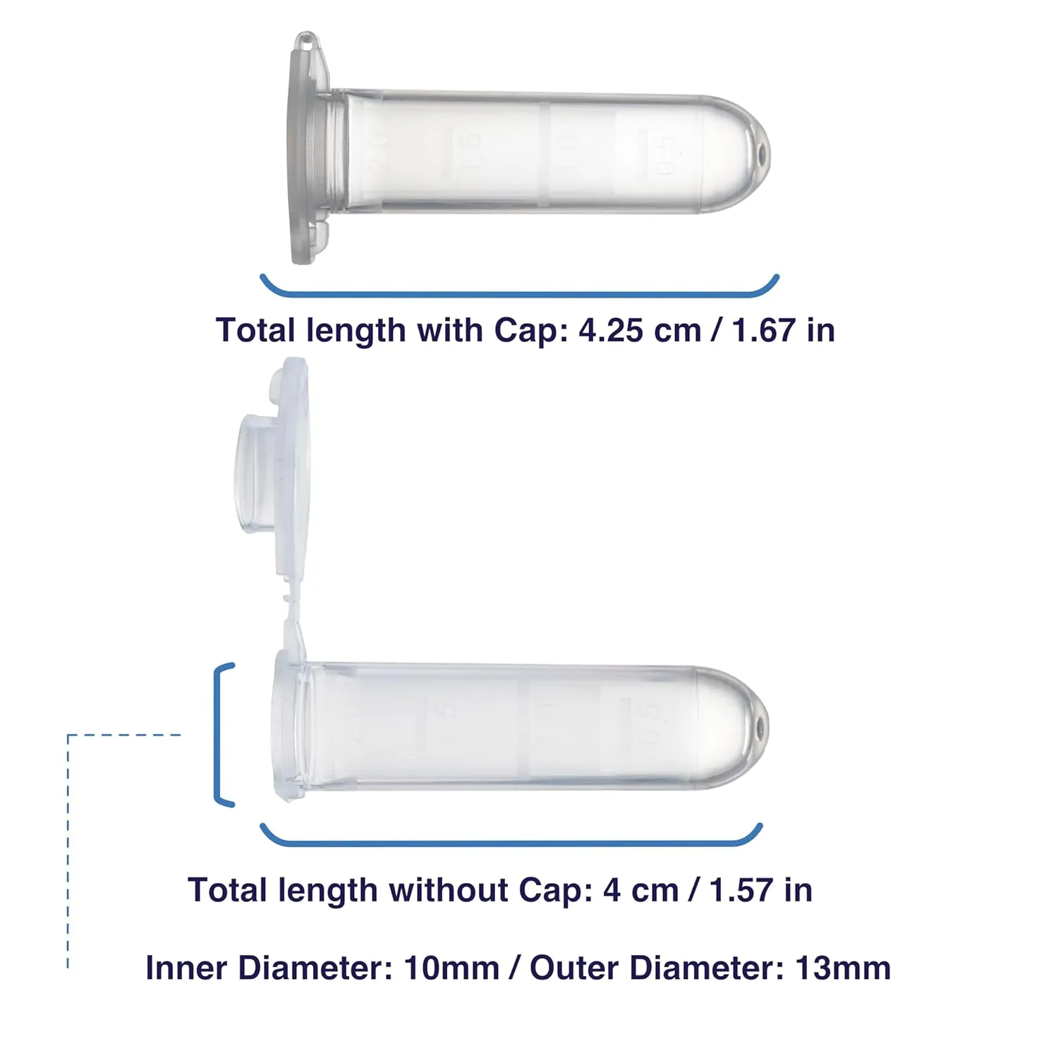 2mL Microcentrifuge Tube with Safe Lock Snap Cap [500/Pack] 2 mL Safety Lock Centrifuge Tubes with Flip Cap, Clear Tubes with Graduation, Polypropylene, Plastic Lab Snap Tubes
