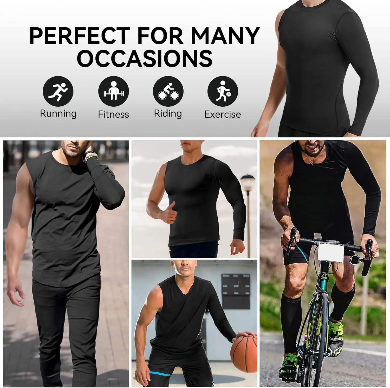 3 or 4 Pack Men's Compression Shirts Sleeveless/Long/Short Sleeve Rash Guard Athletic Undershirt Gear T Shirt for Sports
