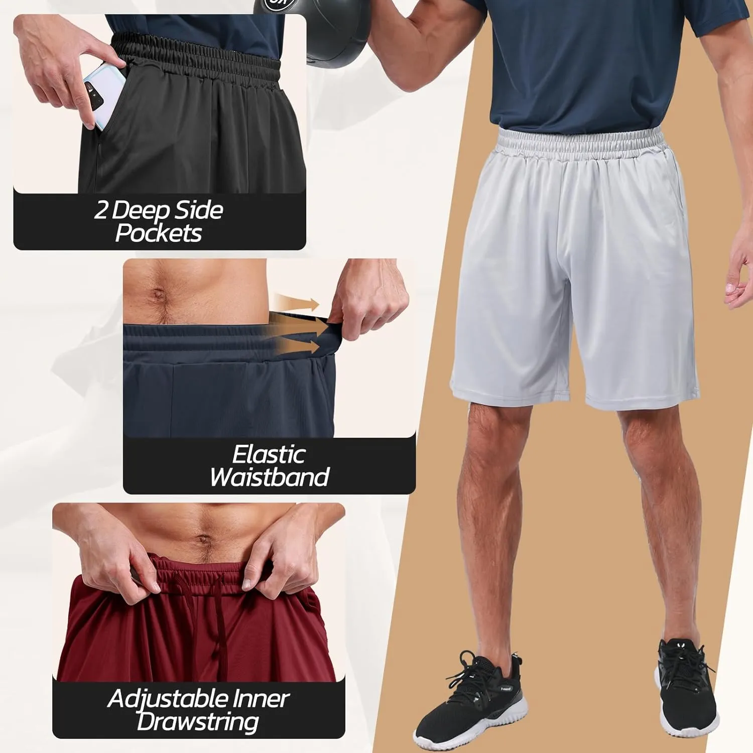 3 Pack Gym Basketball Mens Shorts - Quick Dry Black Workout Athletic Shorts with Pockets for Casual Running (S-6XL)