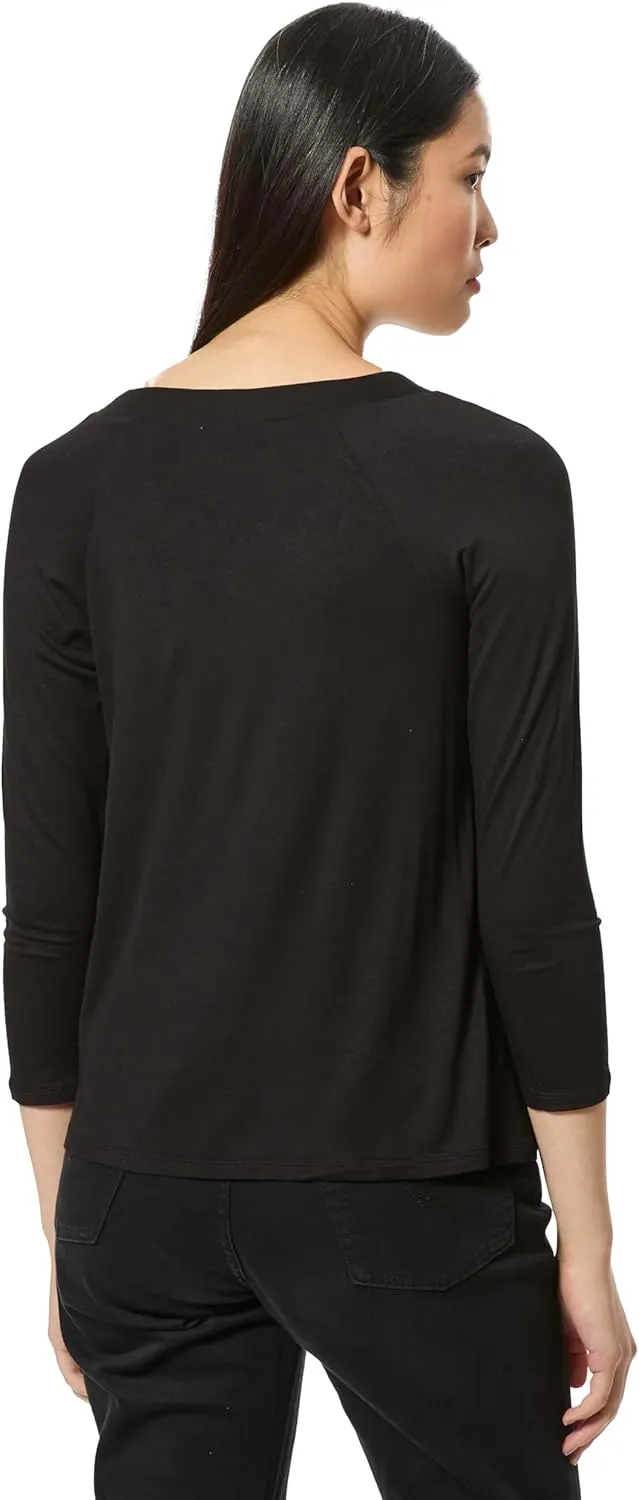 3/4 Sleeve Boat Neck Metal Ring Detail Top Jet Black