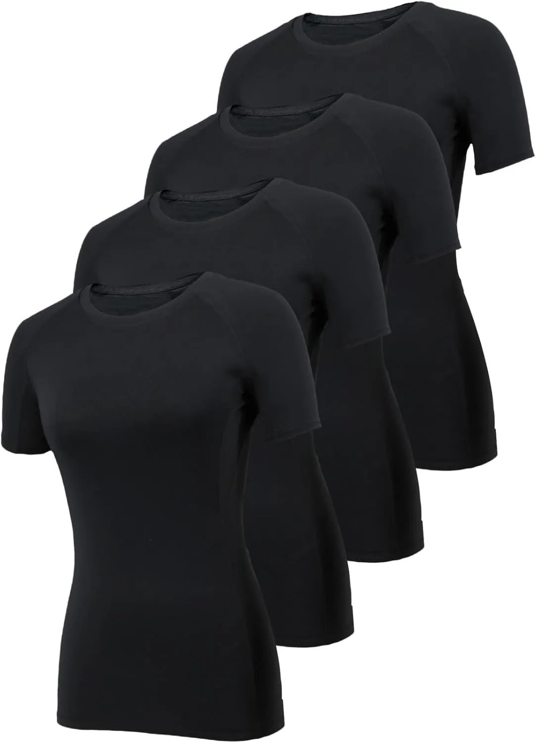 4 Pack Short Sleeve Compression Shirt Women Workout Athletic Baselayer Yoga Softball T-Shirts Cool Running Tops