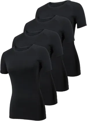 4 Pack Short Sleeve Compression Shirt Women Workout Athletic Baselayer Yoga Softball T-Shirts Cool Running Tops