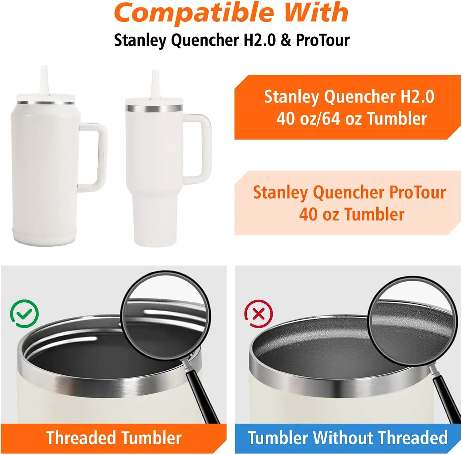 40 oz Tumbler Flip Straw Lid for Stanley Cup Accessories, 2 Pack Leak Proof Stanley Lid Replacement 40 oz for Stanley Quencher