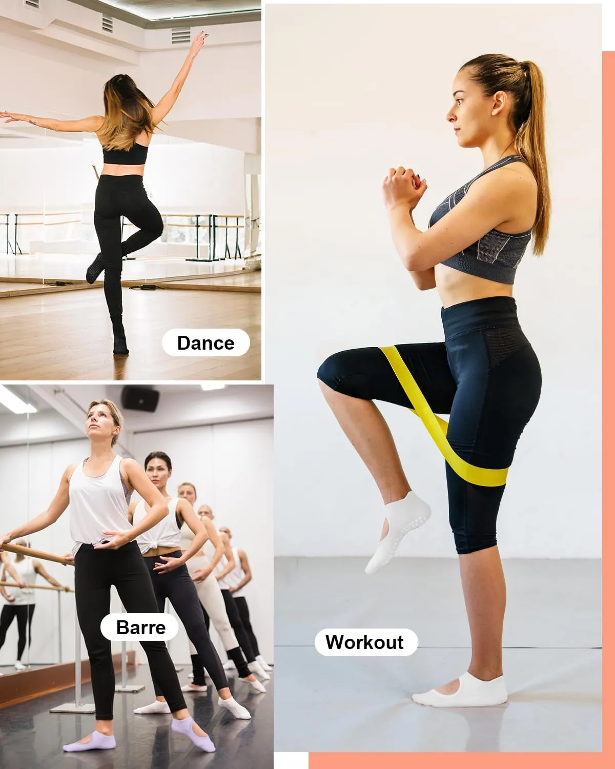 6 Pairs Grip Pilates Socks for Women, Non-slip Yoga Athletic Socks for Barre Ballet Barefoot Workout Hospital