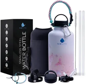 64 Oz Stainless Steel Water Bottle - Tree Lids - Ideal Gift for Sports, Travel, Workouts - Double-Wall Insulated, Leakproof, BPA-Free - With Carry Bag & Paracord (Fluttering Fuchsia)
