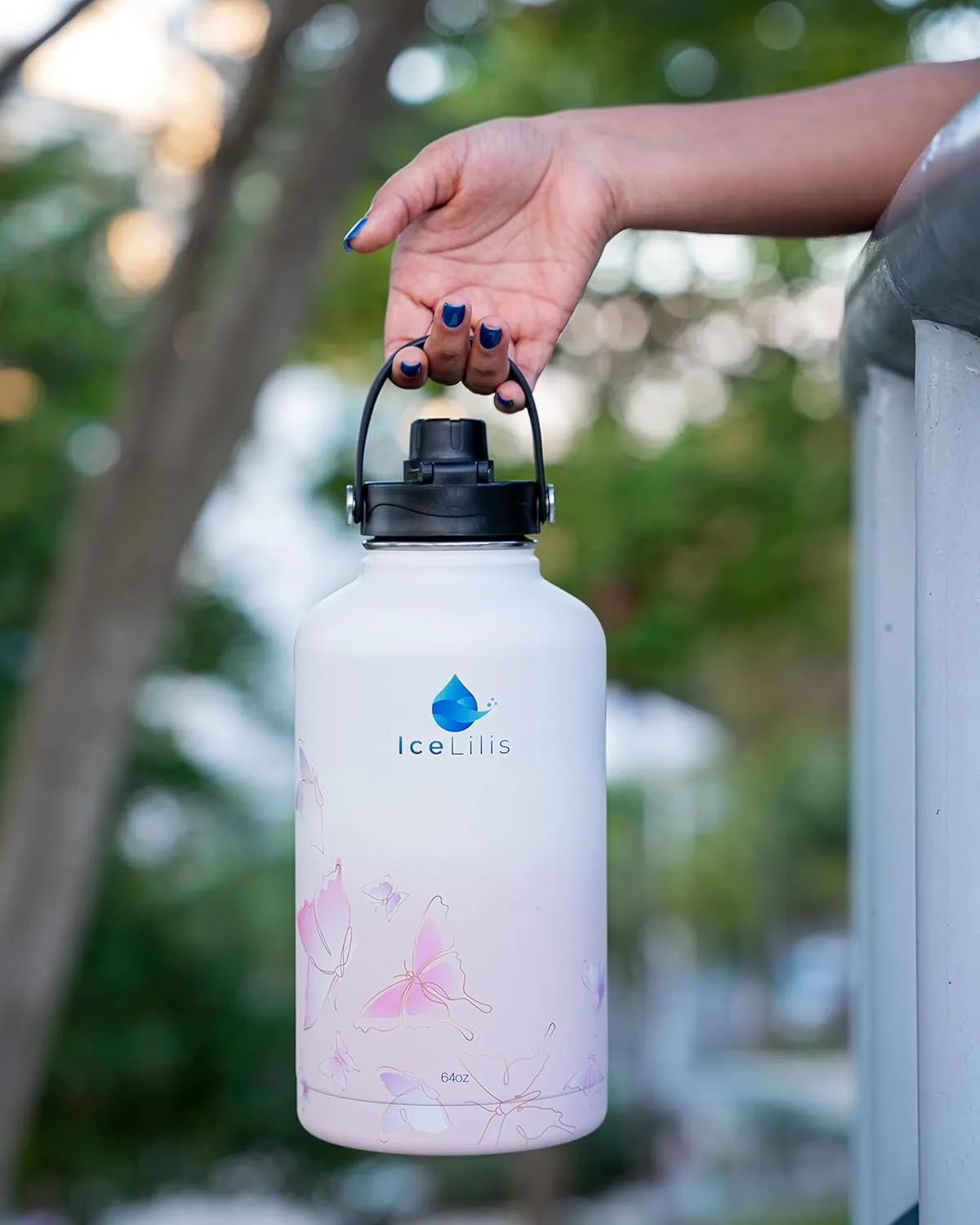 64 Oz Stainless Steel Water Bottle - Tree Lids - Ideal Gift for Sports, Travel, Workouts - Double-Wall Insulated, Leakproof, BPA-Free - With Carry Bag & Paracord (Fluttering Fuchsia)