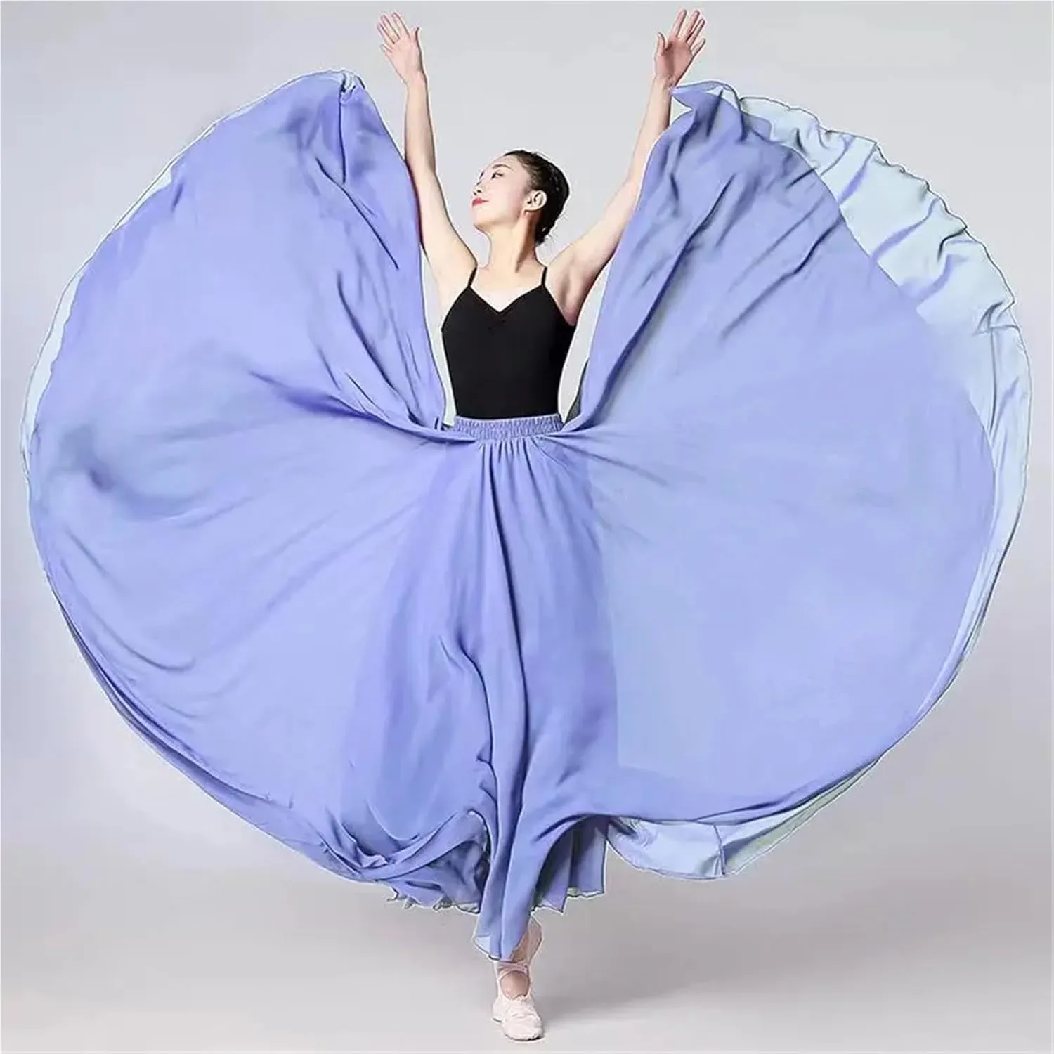 720 Degree Chiffon Skirt Ballet Belly Dance Women Double-Layer Long Skirts Dancer Practice Wear Performance(Color-C,S Length 85cm)