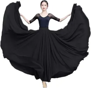 720 Degree Chiffon Skirt Ballet Belly Dance Women Double-Layer Long Skirts Dancer Practice Wear Performance(Color-C,S Length 85cm)