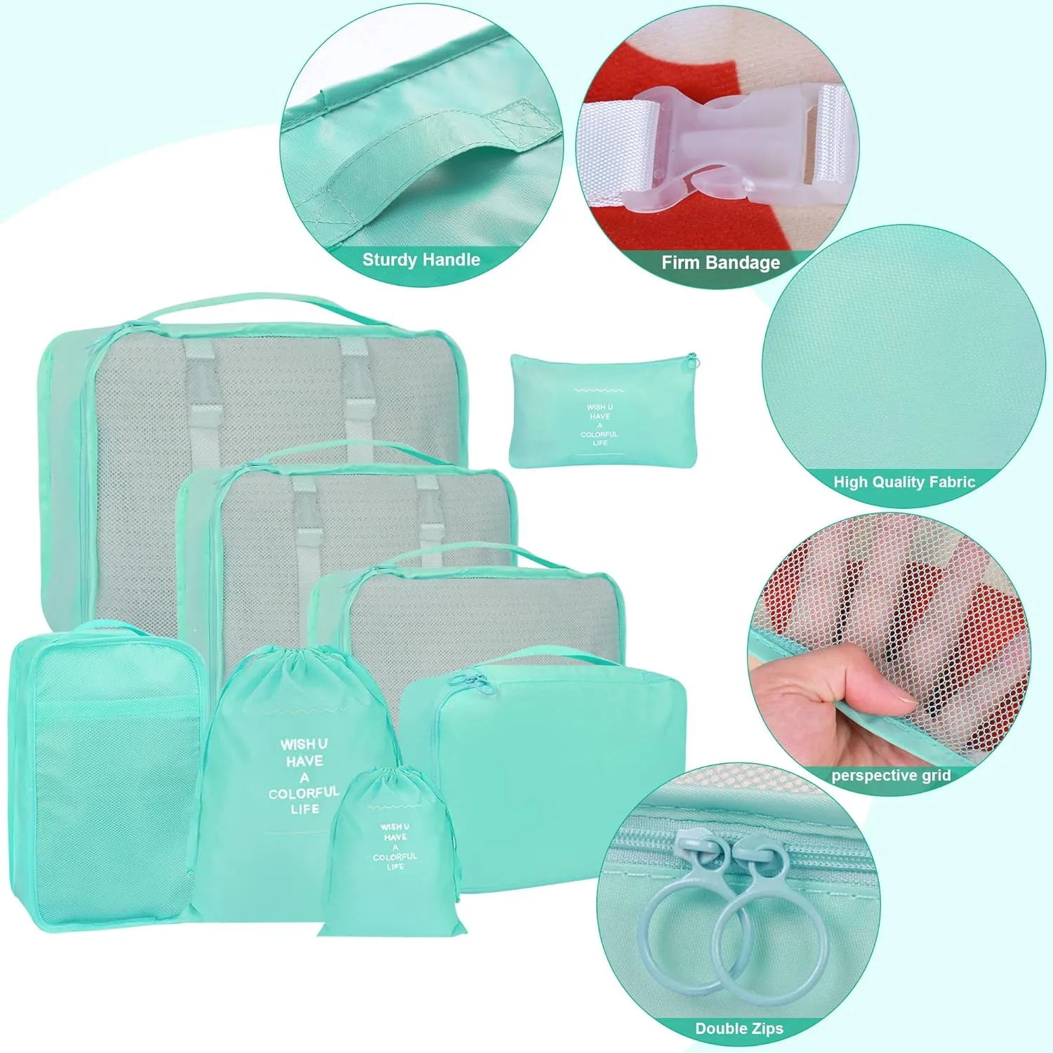 8 Set Packing Cubes for Suitcases, kingdalux Blue Travel Luggage Packing Organizers with Laundry Bag, Compression Storage Shoe Bag, Clothing Underwear Bag, for Women & Man
