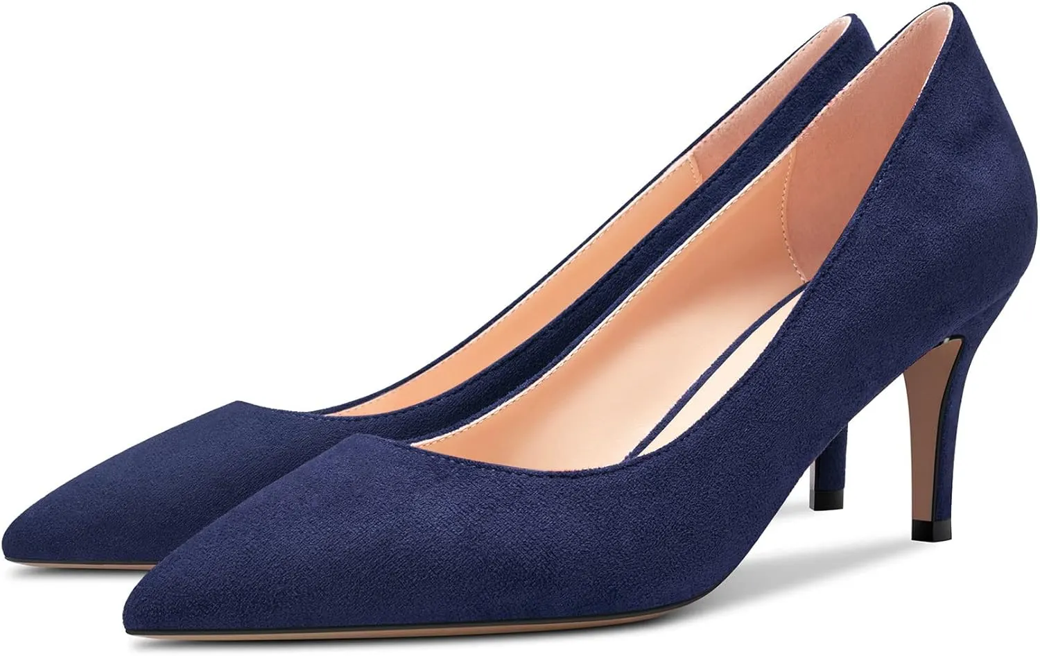 Aachcol Women Slip-on Pumps Pointed Toe Stiletto Low Kitten Heel Dress Shoes Suede Wedding Shopping 2.5 Inch
