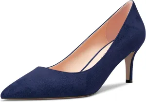 Aachcol Women Slip-on Pumps Pointed Toe Stiletto Low Kitten Heel Dress Shoes Suede Wedding Shopping 2.5 Inch
