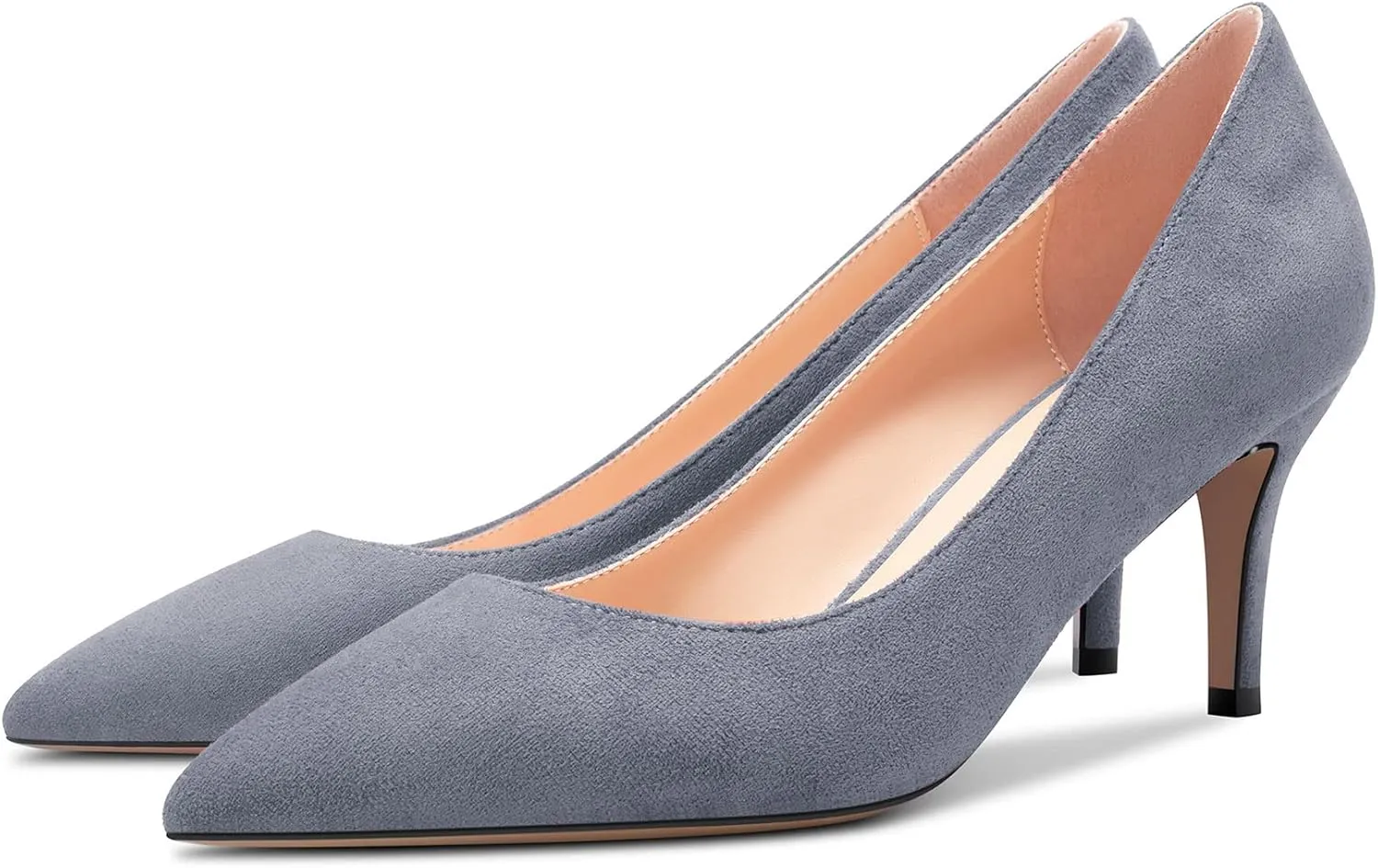 Aachcol Women Slip-on Pumps Pointed Toe Stiletto Low Kitten Heel Dress Shoes Suede Wedding Shopping 2.5 Inch