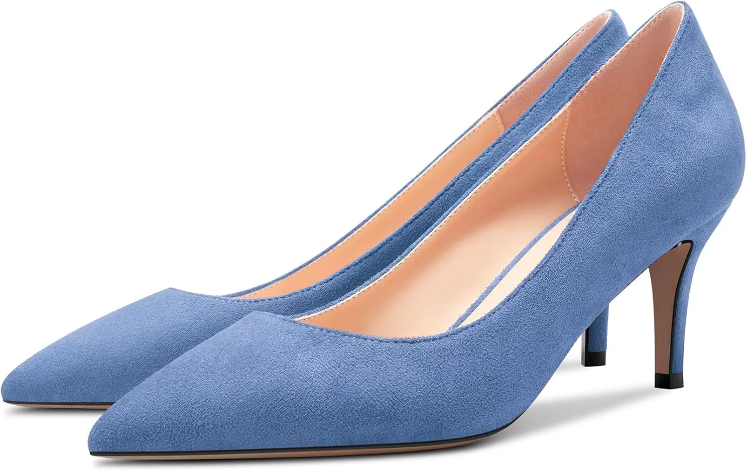 Aachcol Women Slip-on Pumps Pointed Toe Stiletto Low Kitten Heel Dress Shoes Suede Wedding Shopping 2.5 Inch