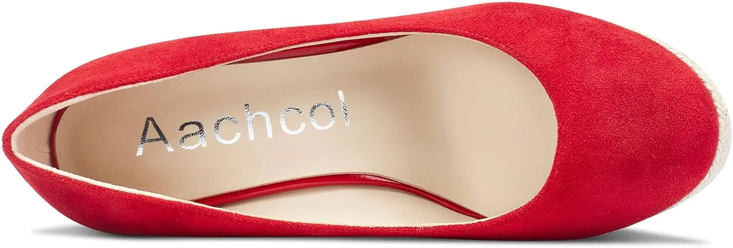 Aachcol Women Wedge Pumps Braid Platform High Heel Close Round Toe Sandals Slip-on Dress Shoes Classic Wedding Party 4 Inche