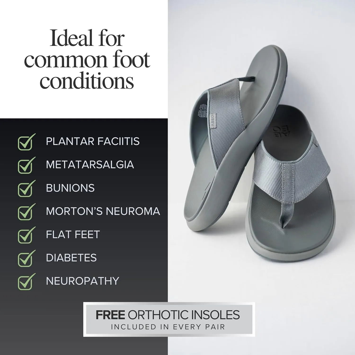 ABEO Alpha Flip Flops for Men | Orthopedic Sandals | High Arch Support | Plantar Fasciitis Relief Sandals | Built-in Metatarsal Pad for Forefoot Pain