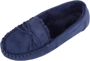 ABSOLUTE FOOTWEAR Womens Soft Bow Design Slip On Faux Fur Lined Moccasin Slippers