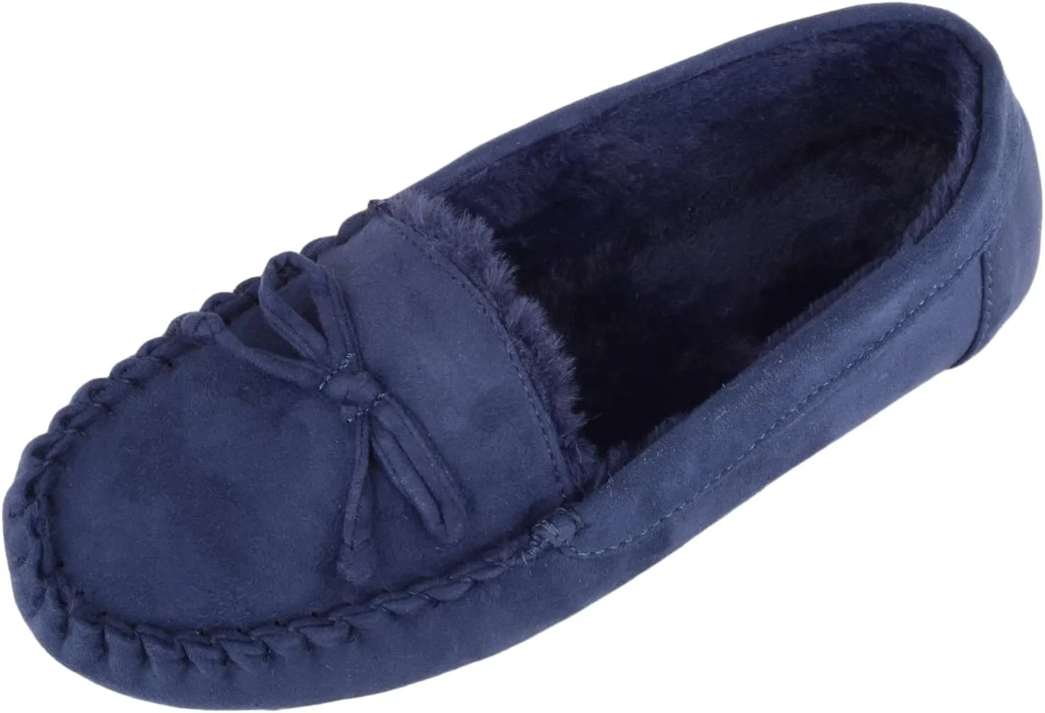 ABSOLUTE FOOTWEAR Womens Soft Bow Design Slip On Faux Fur Lined Moccasin Slippers