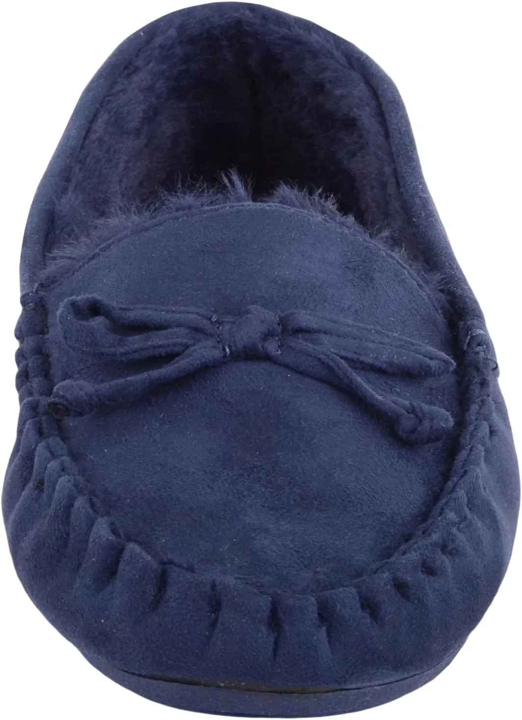 ABSOLUTE FOOTWEAR Womens Soft Bow Design Slip On Faux Fur Lined Moccasin Slippers