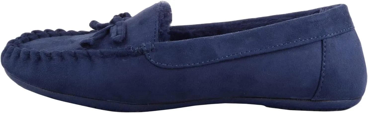 ABSOLUTE FOOTWEAR Womens Soft Bow Design Slip On Faux Fur Lined Moccasin Slippers