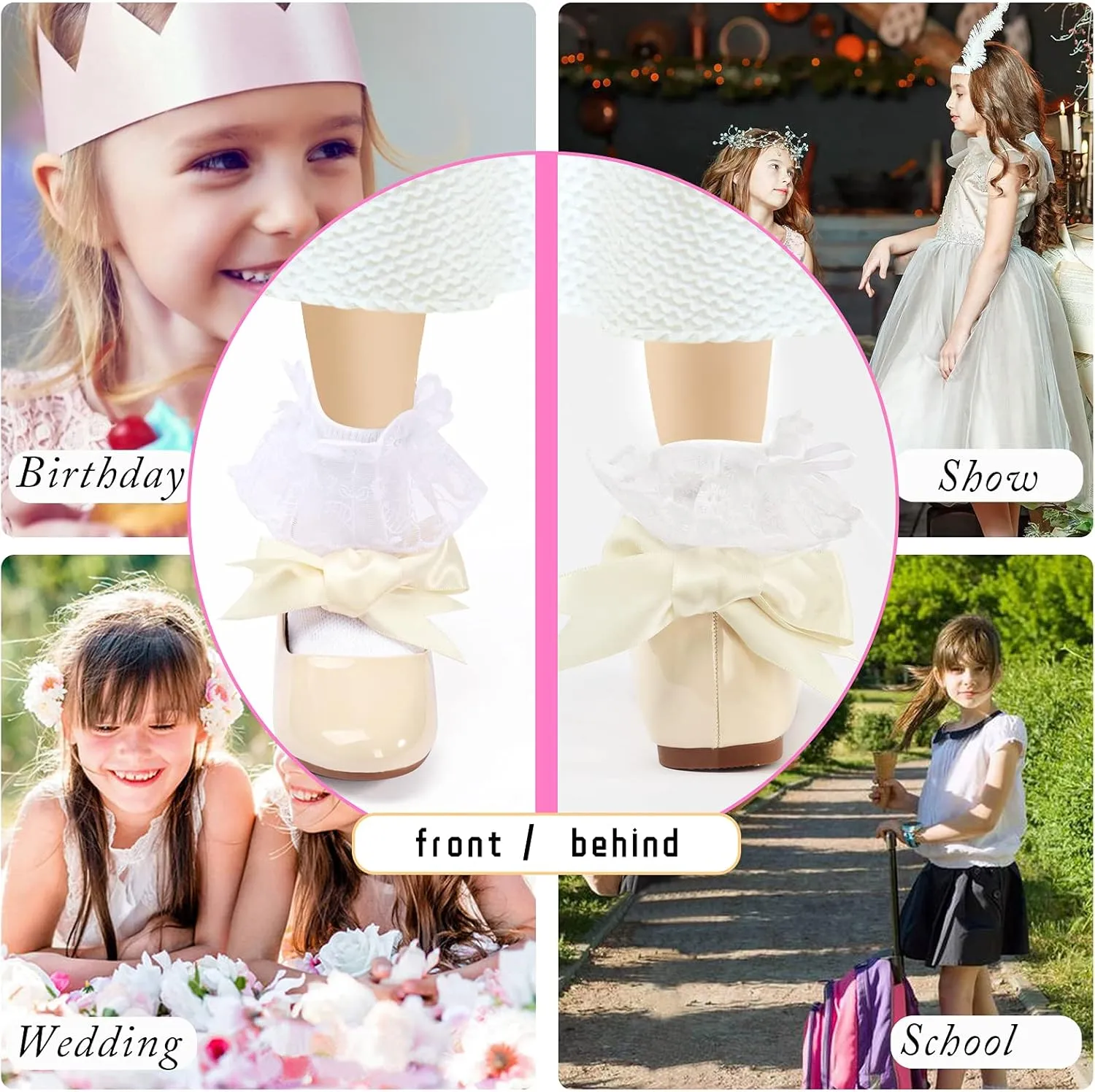 ADAMUMU Toddler Dress Shoes Flower Girl Shoes for Weeding Cute Toddler Mary Jane Shoes Lace Flore Ballet Flat for Walking, Jumping