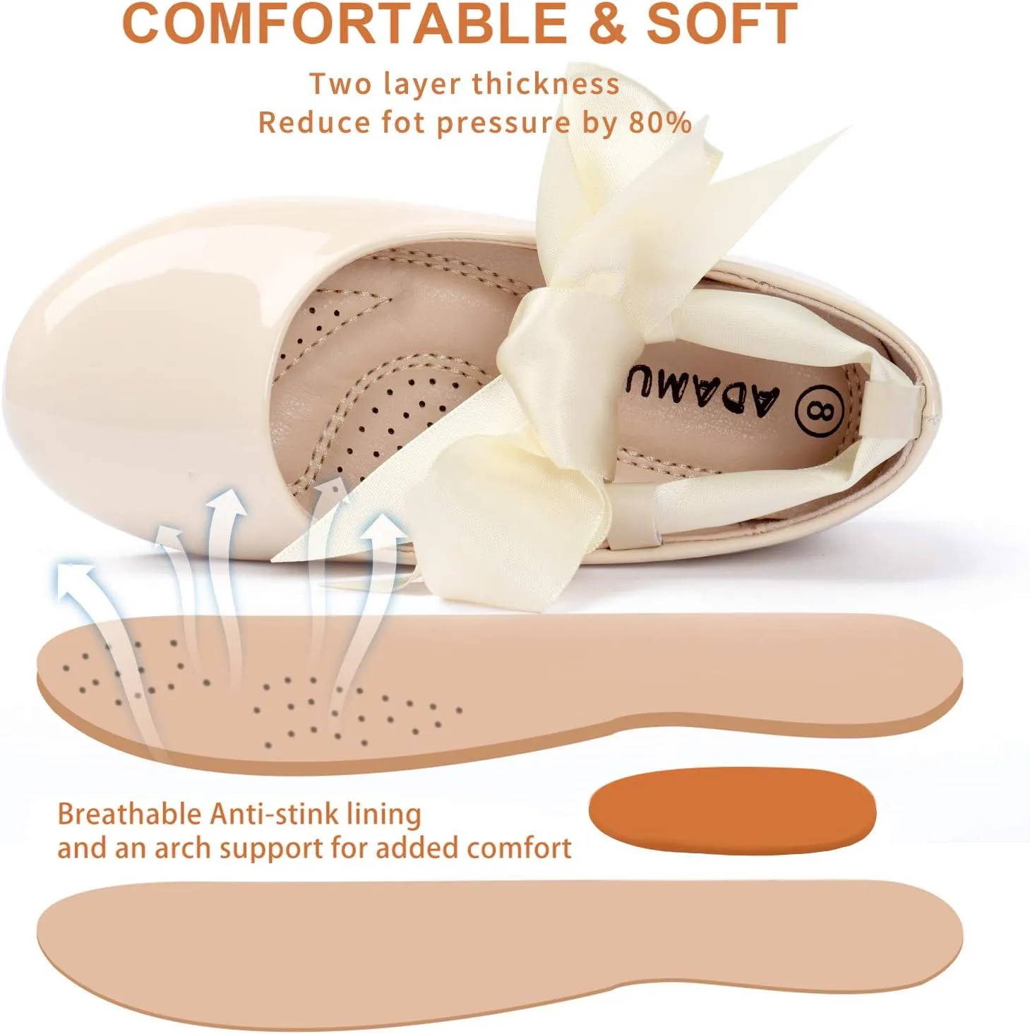 ADAMUMU Toddler Dress Shoes Flower Girl Shoes for Weeding Cute Toddler Mary Jane Shoes Lace Flore Ballet Flat for Walking, Jumping
