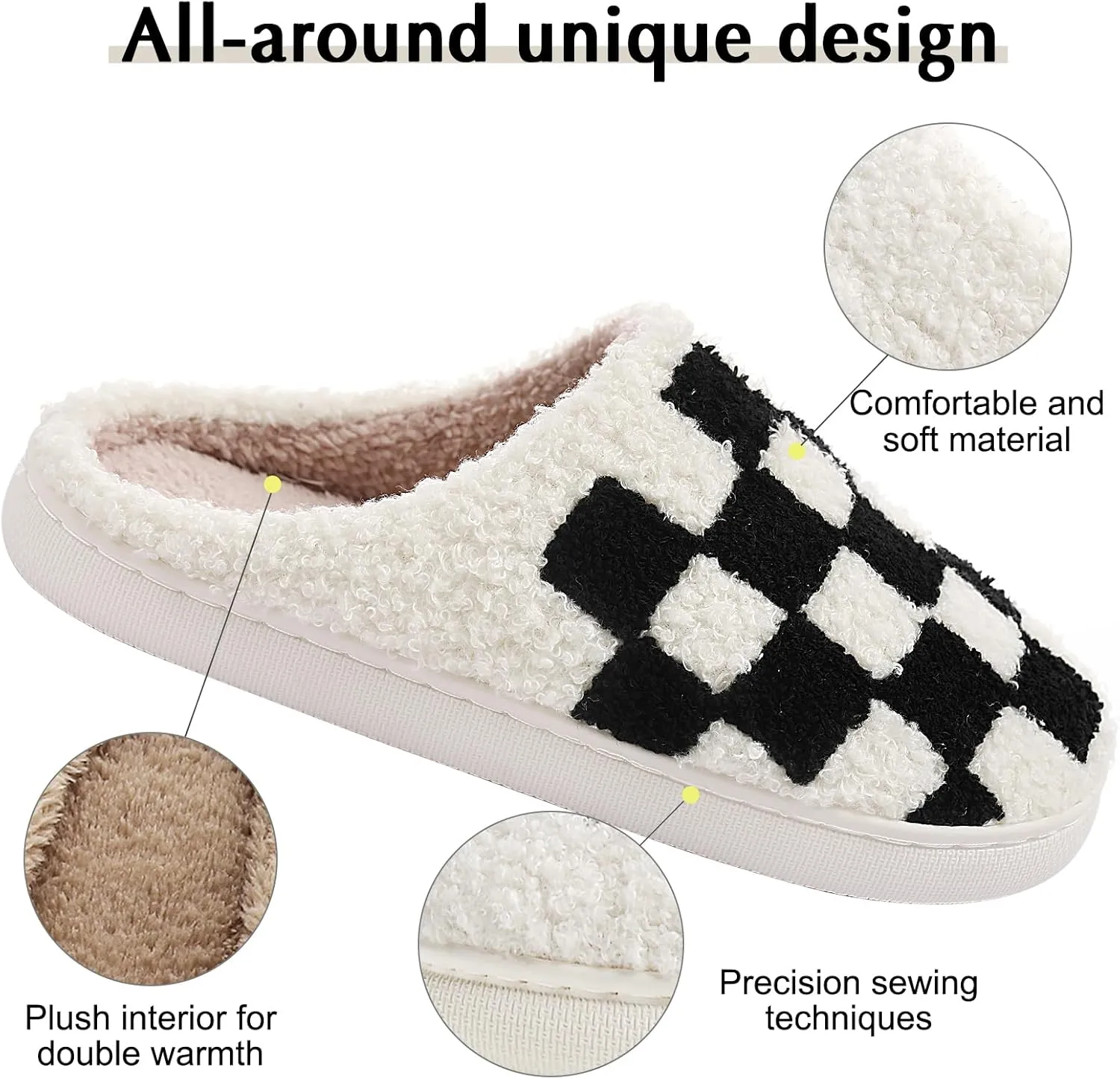 Adisputent Women's Fluffy Slippers - Warm, Cozy, Plush Fuzzy Cushion Slip-On House Slippers for Indoor and Outdoor