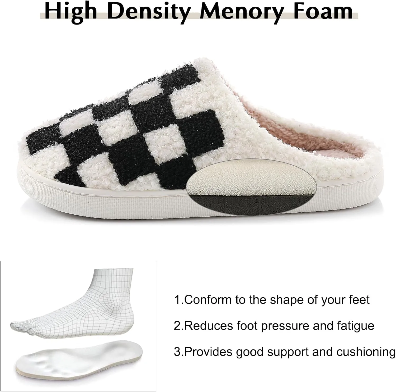 Adisputent Women's Fluffy Slippers - Warm, Cozy, Plush Fuzzy Cushion Slip-On House Slippers for Indoor and Outdoor