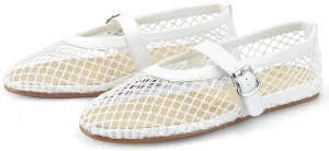 Adrizzlein Mesh Ballet Flats for Women Fishnet Ballerina Flats Buckle Strap Mesh Ballet Shoes Wide Width Casual Summer Dress Flat Shoes