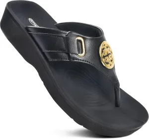 AEROTHOTIC Arch Support Flip Flops for Women Comfortable Stylish Straps with Non Slip Footbed Fashion Dressy Sandals Outdoor Travel Vacation Essentials