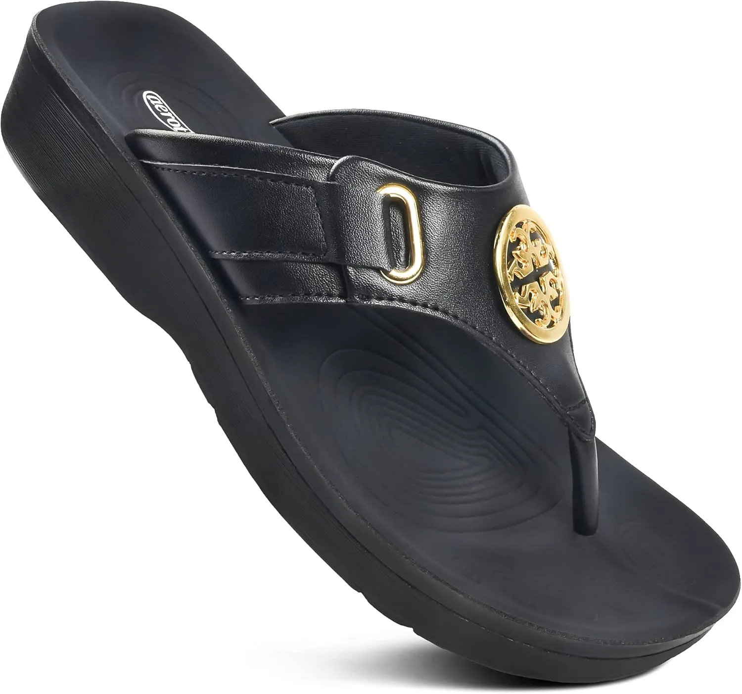 AEROTHOTIC Arch Support Flip Flops for Women Comfortable Stylish Straps with Non Slip Footbed Fashion Dressy Sandals Outdoor Travel Vacation Essentials