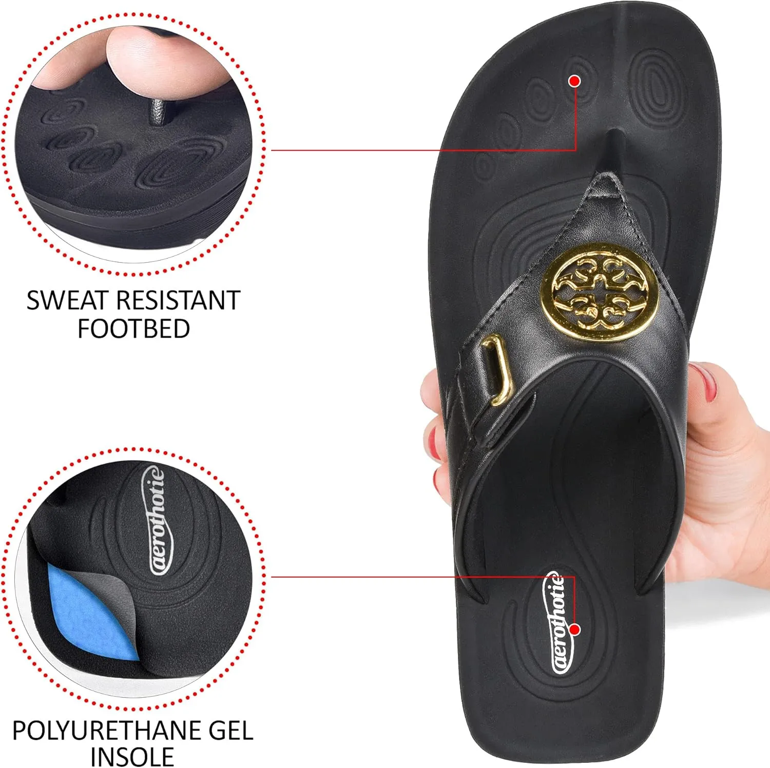 AEROTHOTIC Arch Support Flip Flops for Women Comfortable Stylish Straps with Non Slip Footbed Fashion Dressy Sandals Outdoor Travel Vacation Essentials