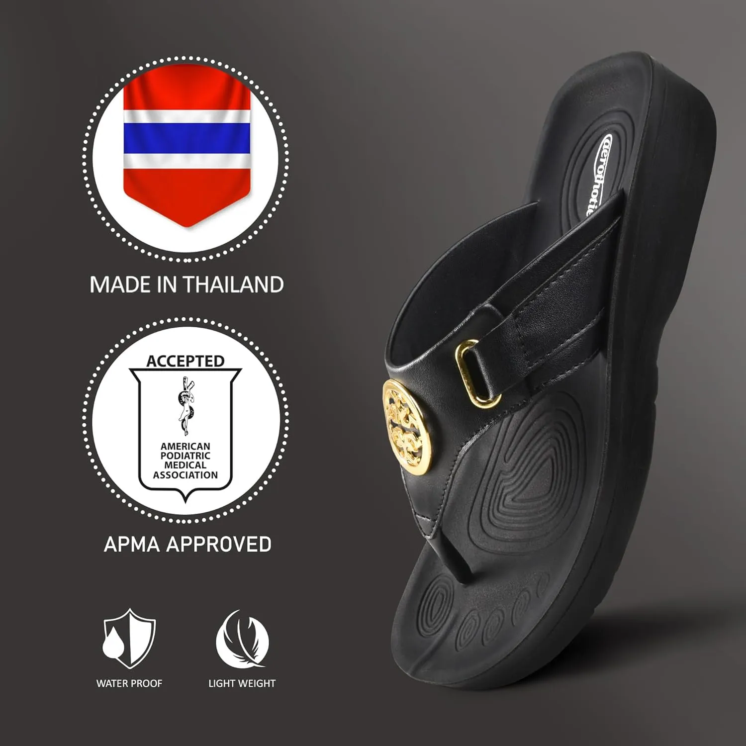 AEROTHOTIC Arch Support Flip Flops for Women Comfortable Stylish Straps with Non Slip Footbed Fashion Dressy Sandals Outdoor Travel Vacation Essentials