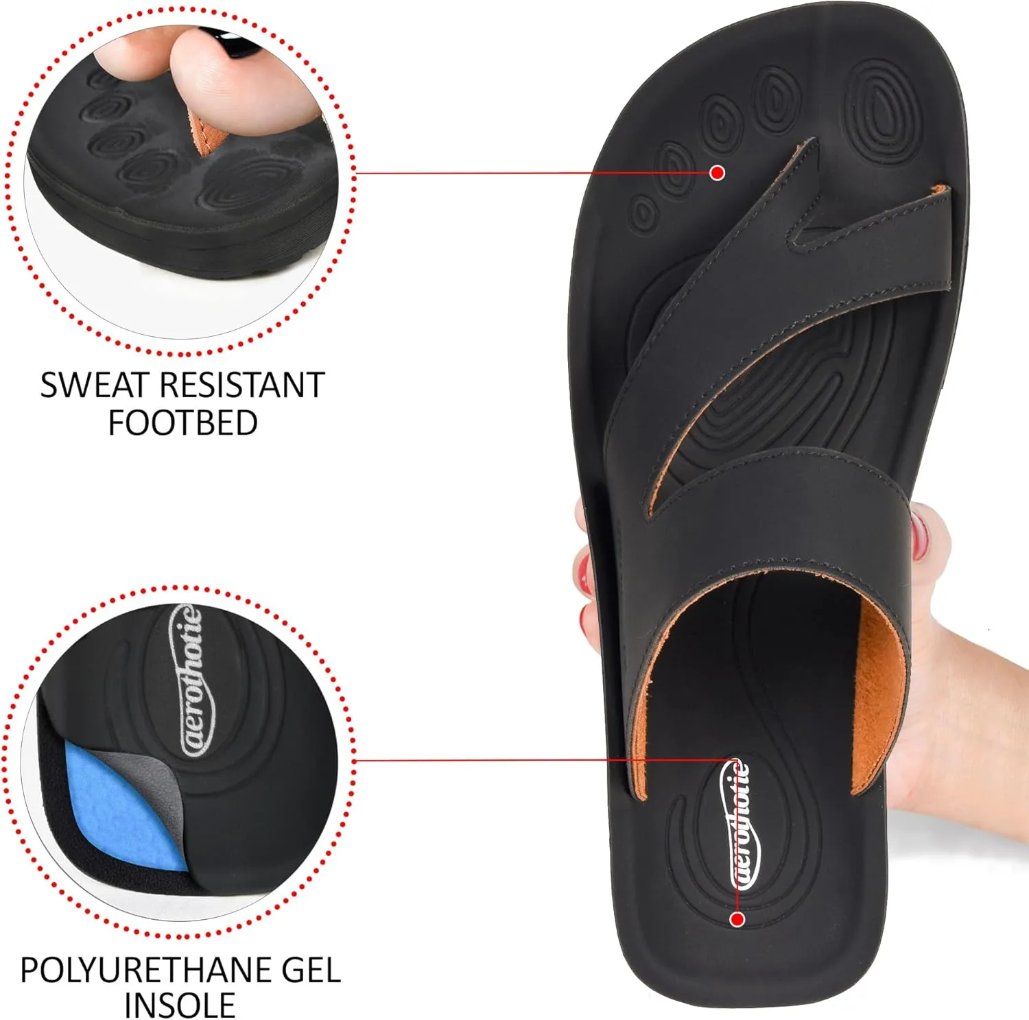 AEROTHOTIC Comfy Arch Support flip flops for women Split Toe Stylish Cushioned Strap with non-slip footbed Walking Dressy Sandals Indoor and Outdoor