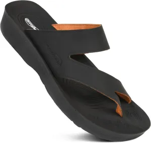 AEROTHOTIC Comfy Arch Support flip flops for women Split Toe Stylish Cushioned Strap with non-slip footbed Walking Dressy Sandals Indoor and Outdoor