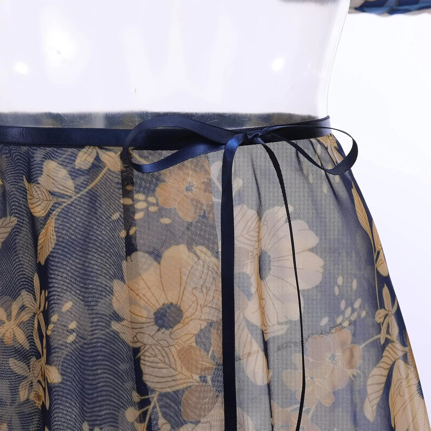 AFAVOM Women Ballet Dance Skirt - Floral Sheer Mesh Ballerina Tie Waist Over Scarf Gymnastics Chiffon Skirt